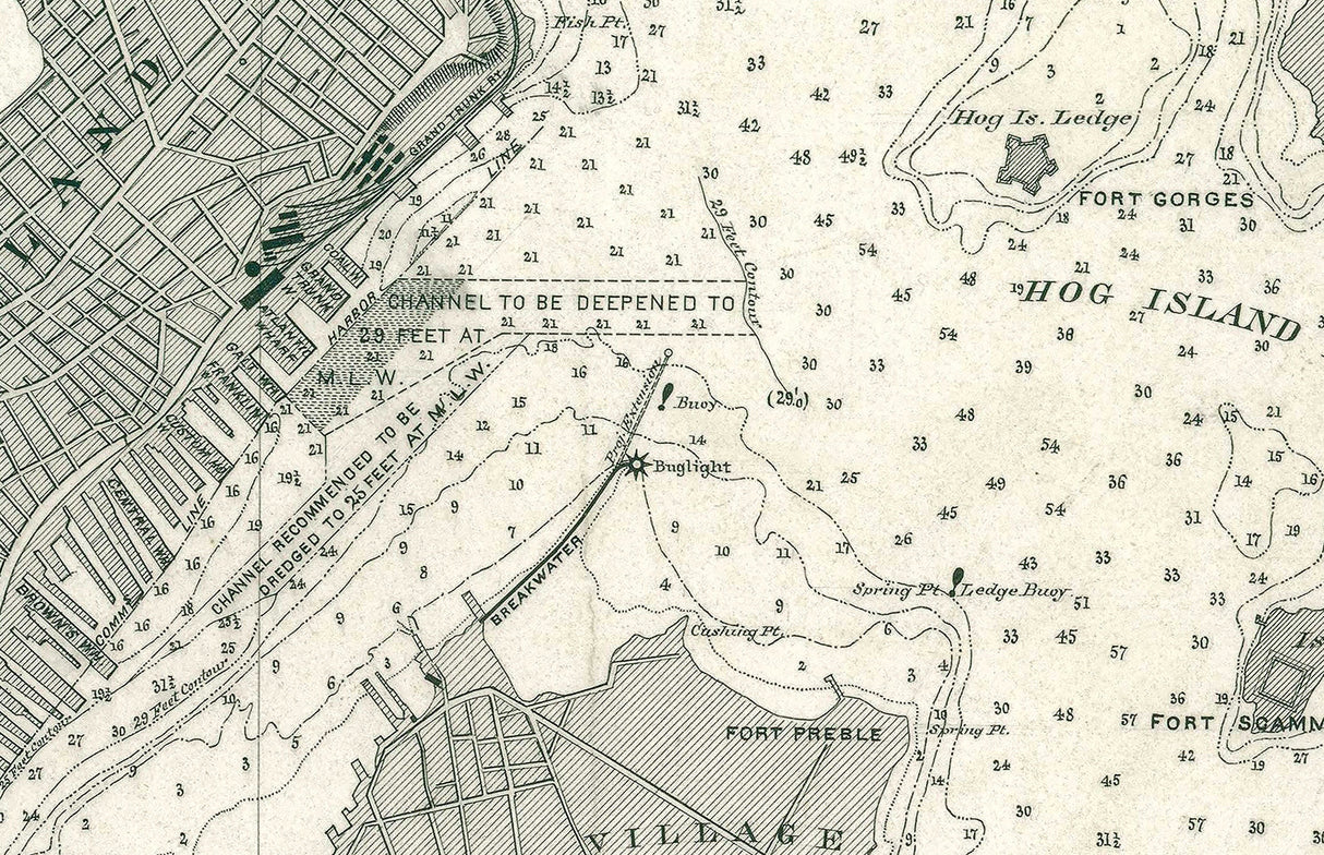 1887 Map of Portland Harbor and Back Cove Maine