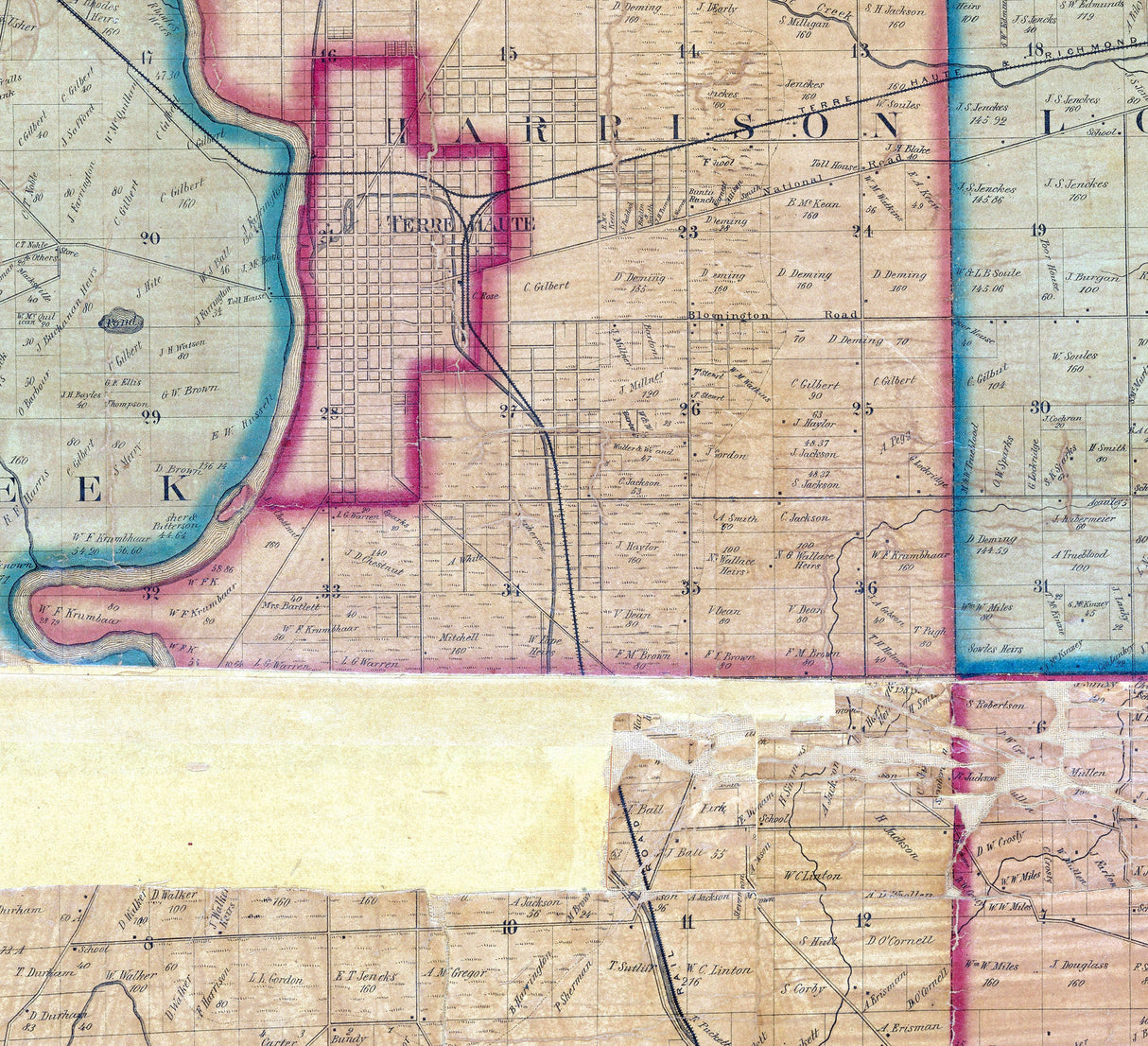 1858 Map of Vigo County Indiana