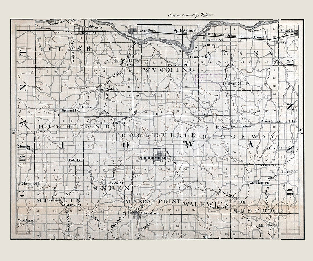 1880 Map of Iowa County Wisconsin