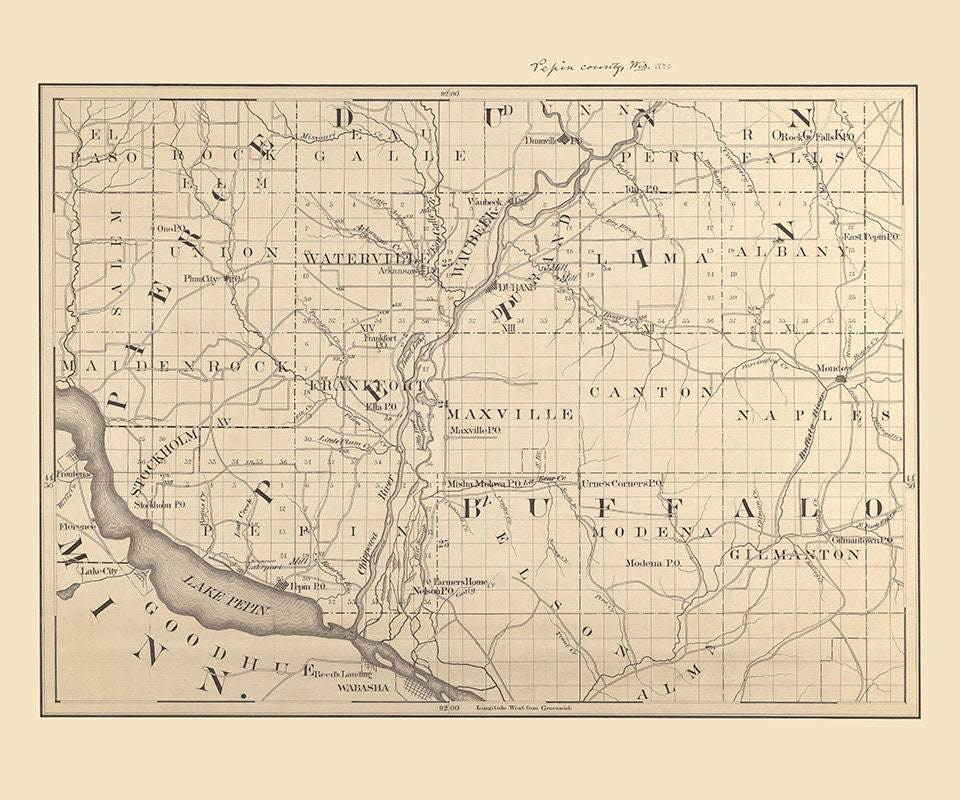 1880 Map of Pepin County Wisconsin