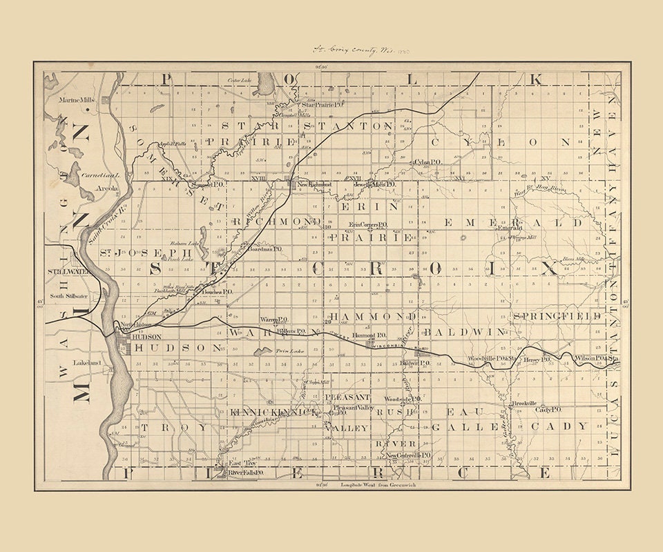 1880 Map of Saint Croix County Wisconsin