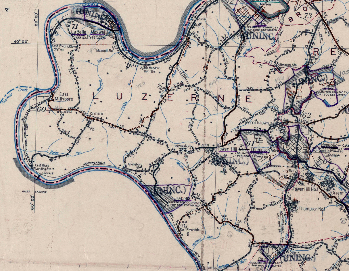 1941 Map of Fayette County Pennsylvania