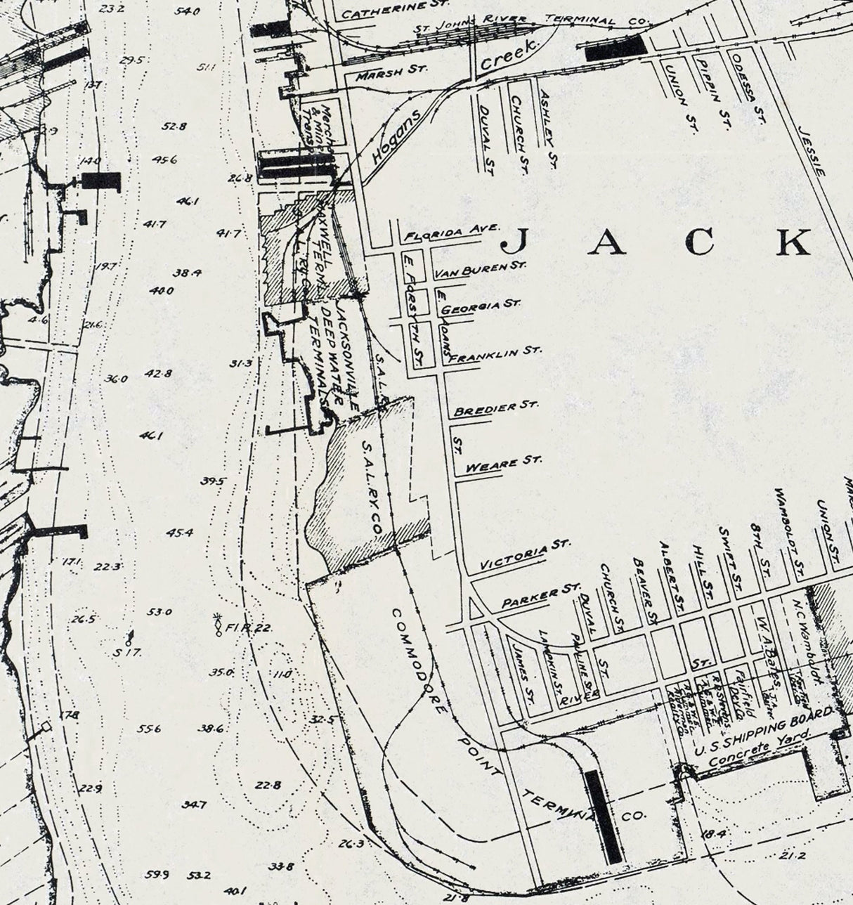 1919 Map of Jacksonville Florida Saint Johns River to Trout Creek