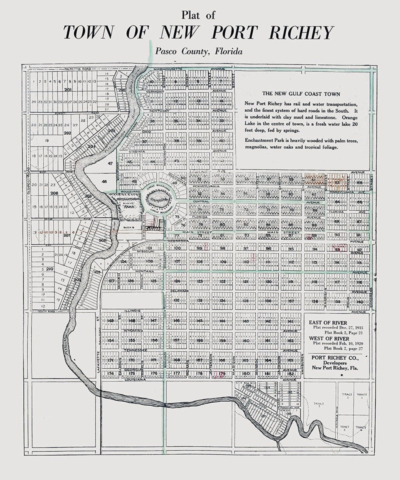 1925 Map of New Port Richey Pasco County Florida