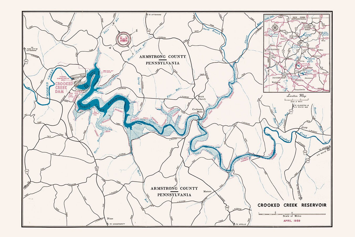 1959 Map of Crooked Creek Lake Pennsylvania