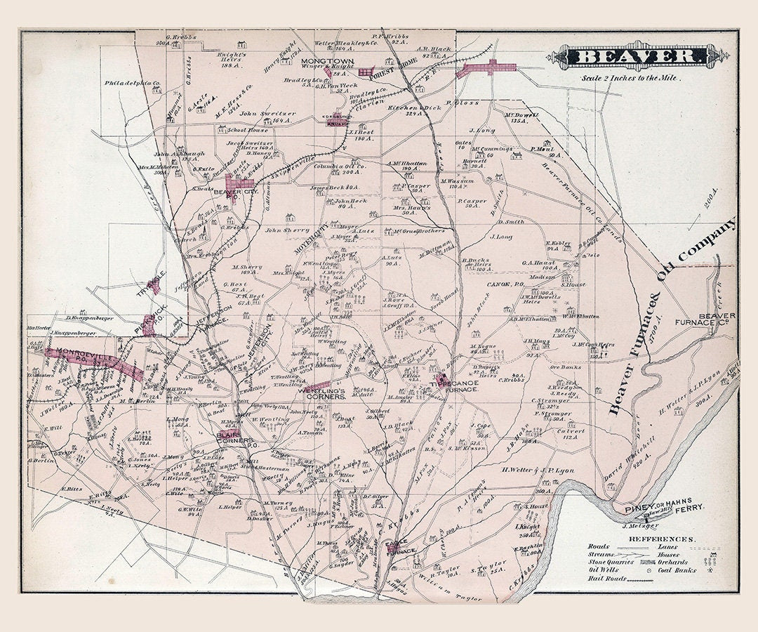 1877 Map of Beaver Township Clarion County Pennsylvania Oil Wells