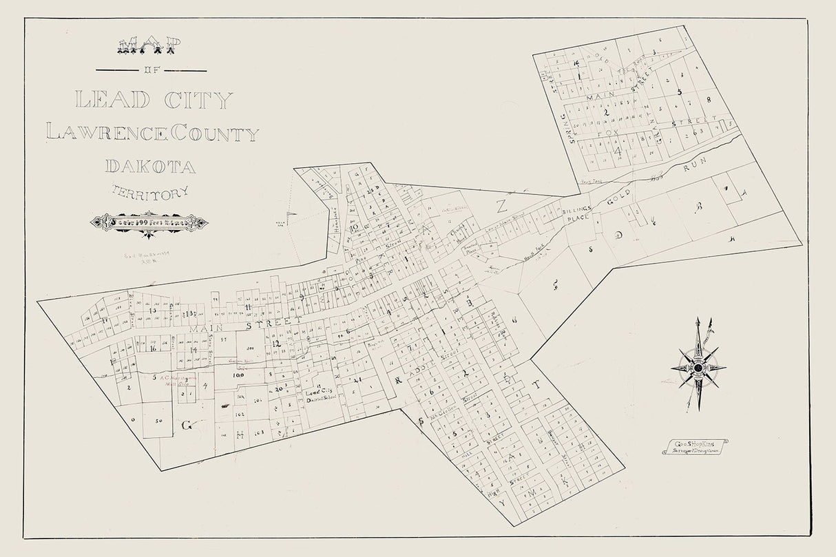 1889 Map of Lead City Lawrence County Dakota Territory