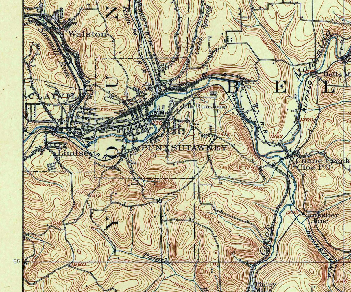 1906 Topo Map of Punxsutawney Pennsylvania Quadrangle