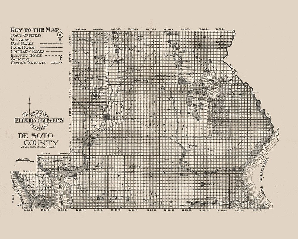 1914 Map of De Soto County Florida