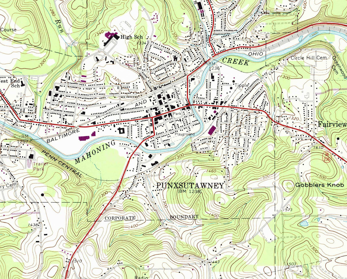 1973 Topo Map of Punxsutawney Pennsylvania Quadrangle