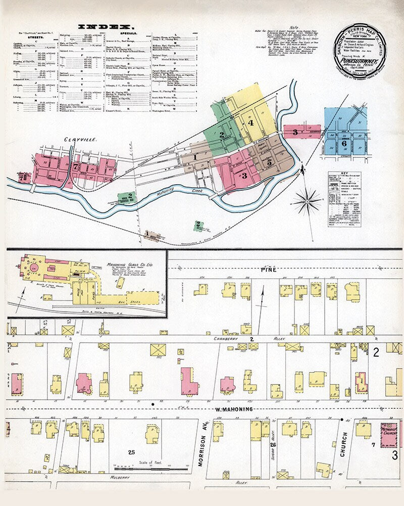 1896 Town Map of Punxsutawney Jefferson County Pennsylvania