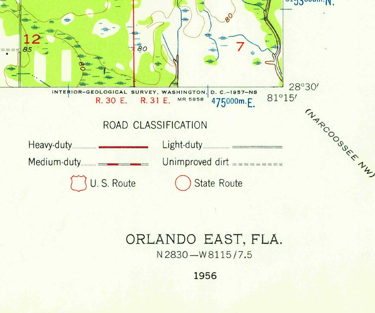 1956 Topo Map of Orlando East Florida Quadrangle Winter Park