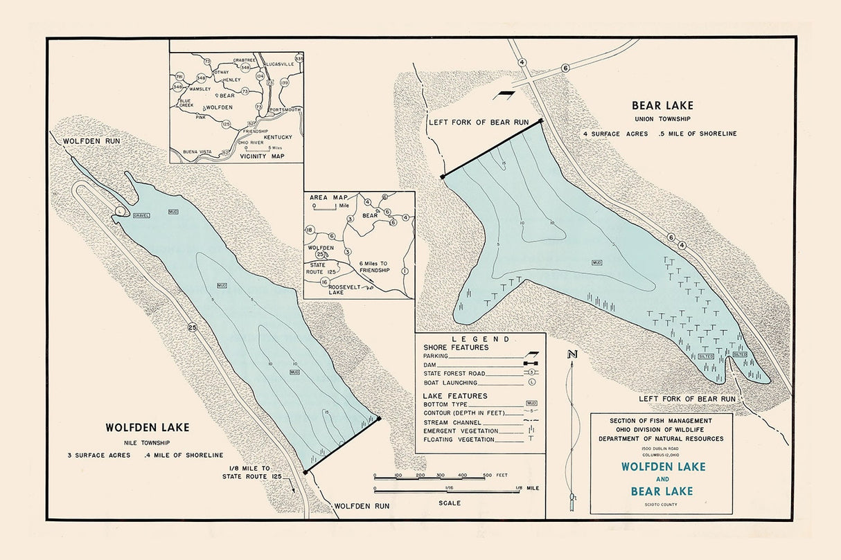 1960 Map of Wolfden Lake and Bear Lake Scioto County Ohio