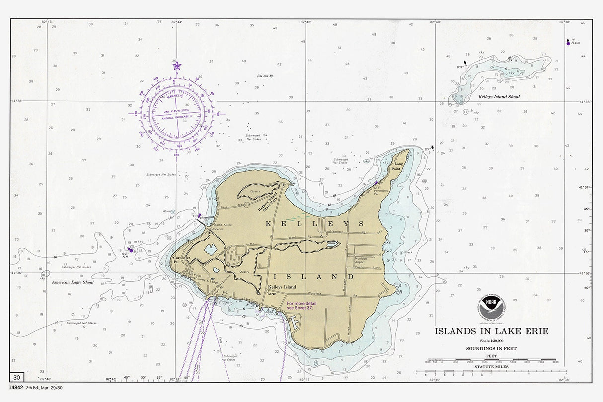 1980 Nautical Map of Kelleys Island Lake Erie