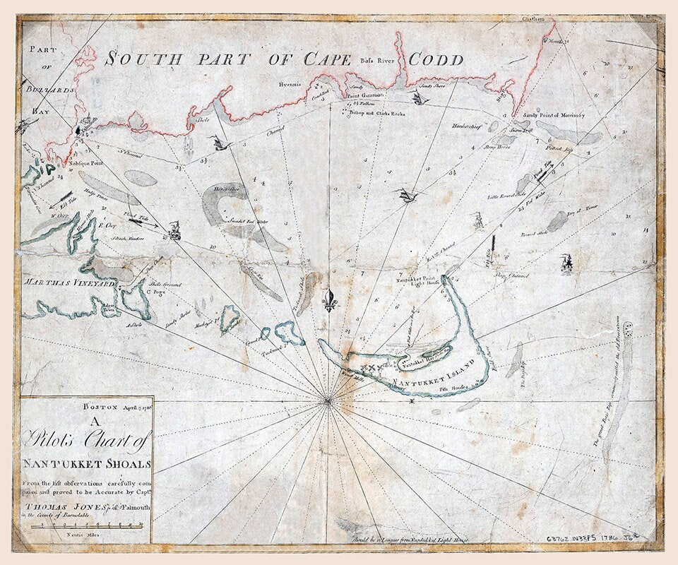 1786 Map of Nantukket Shoals Cape Codd