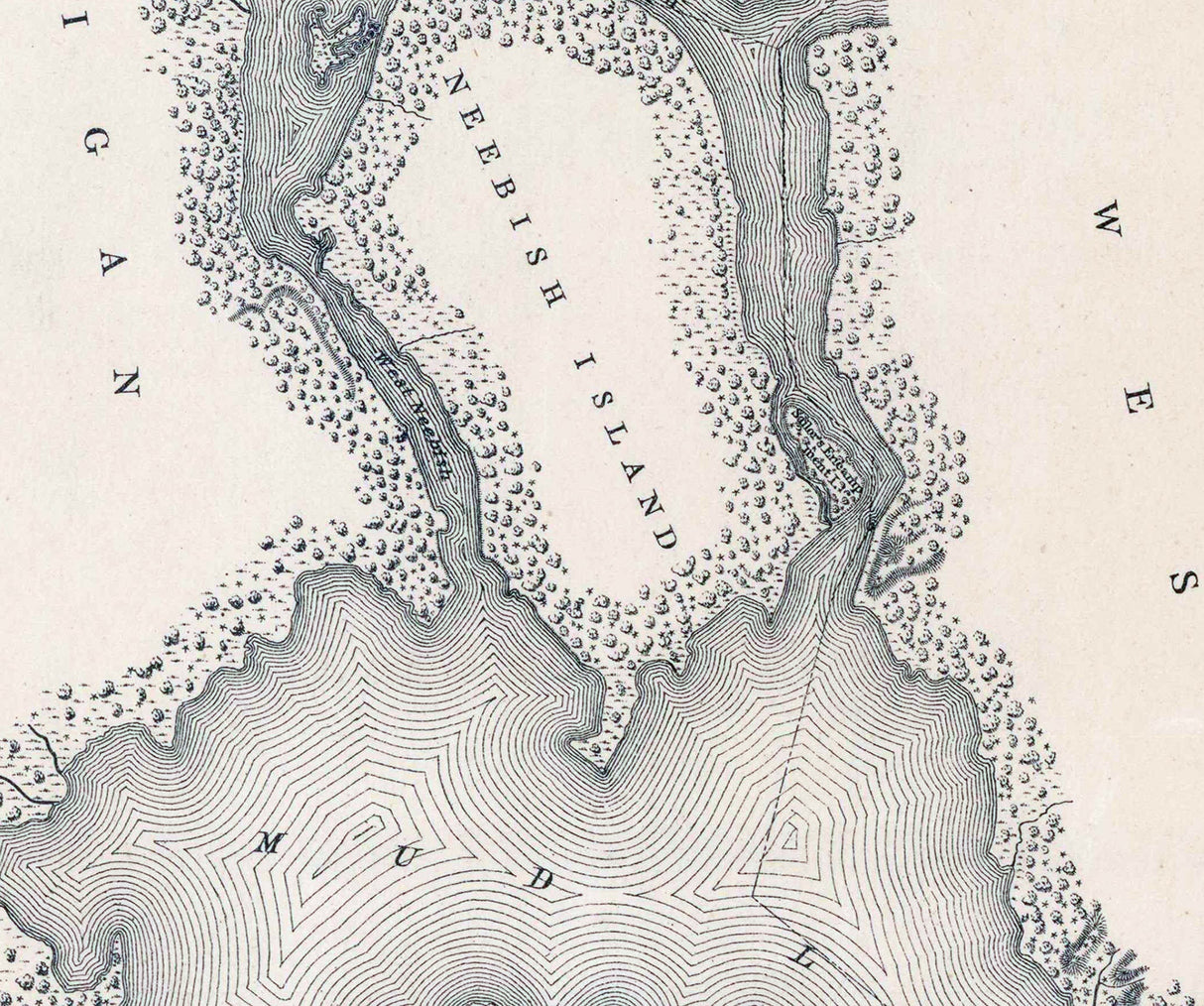 1800s Map of the St Marys River from Lake Superior to Lake Huron