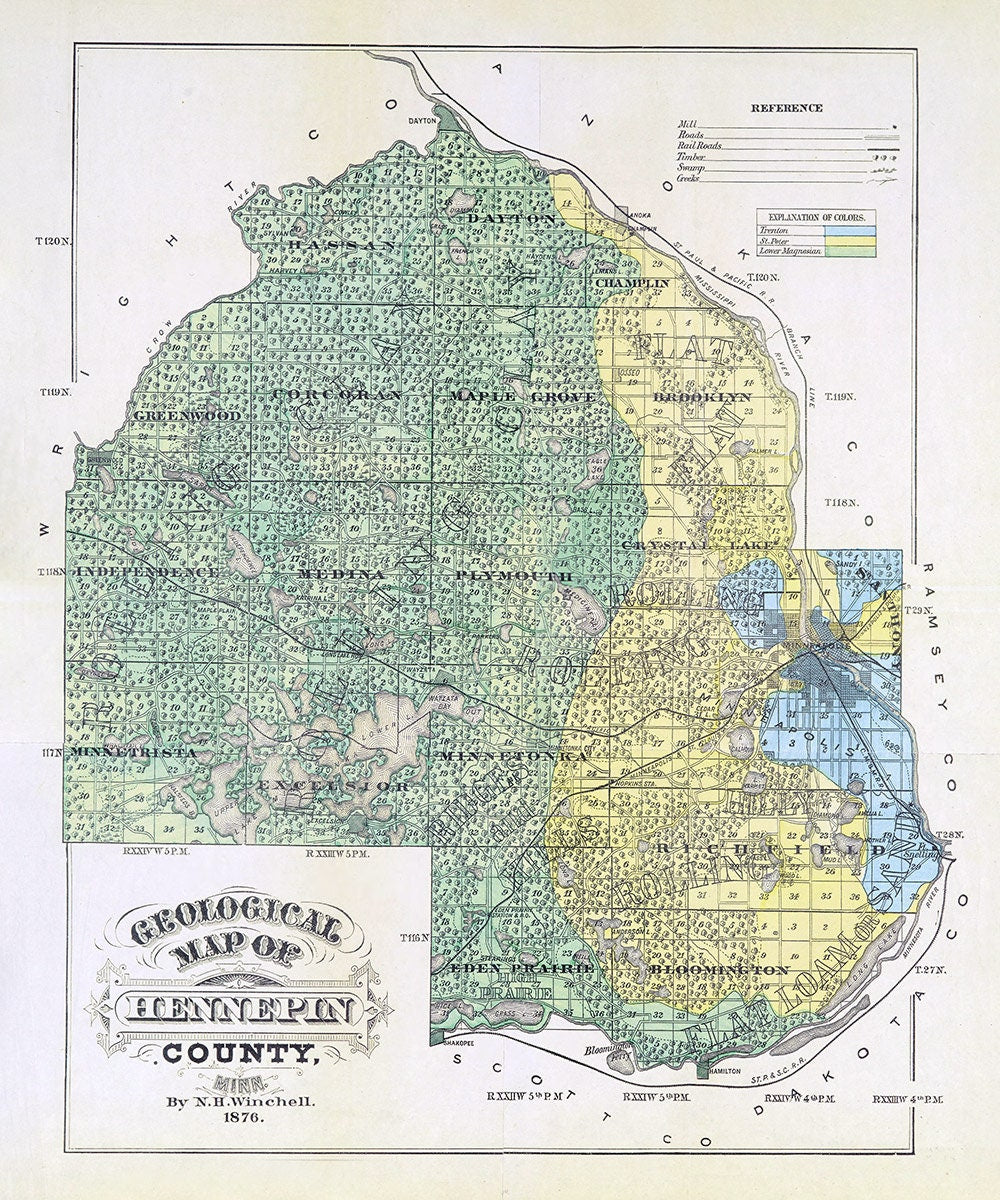 1876 Map of Hennepin County Minnesota