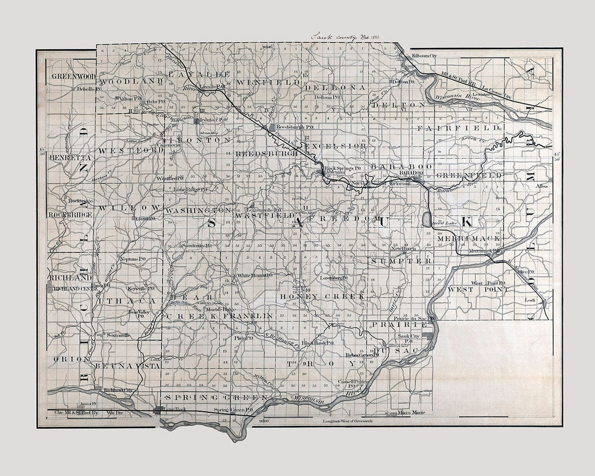 1880 Map of Sauk County Wisconsin