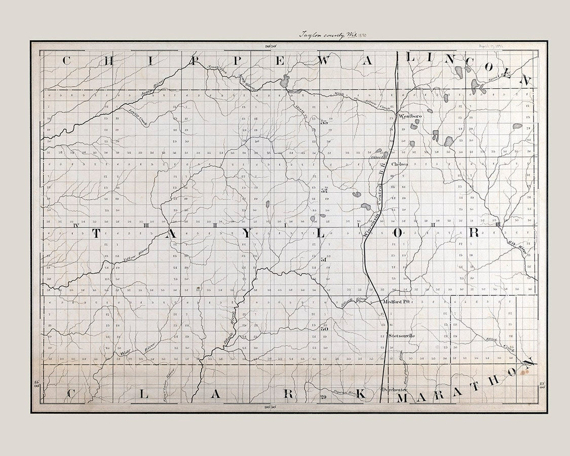 1880 Map of Taylor County Wisconsin