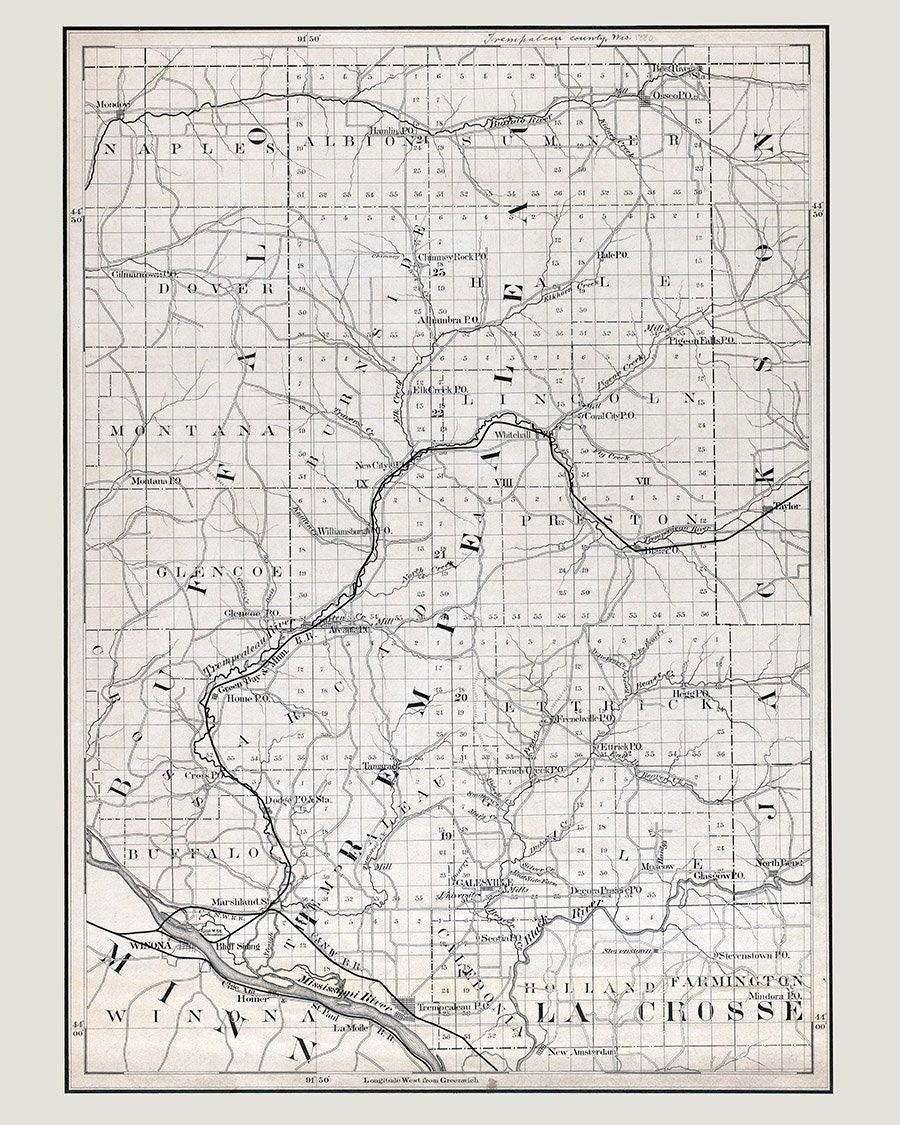 1880 Map of Trempaleau County Wisconsin