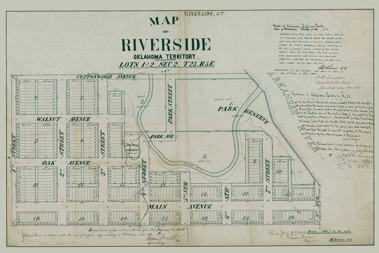 1895 Map of Riverside Oklahoma Territory