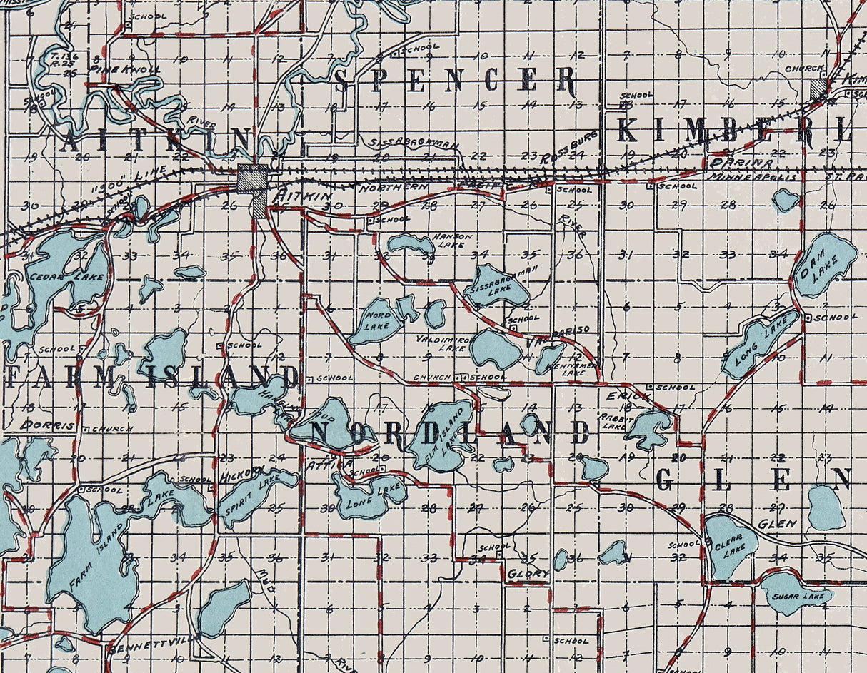 1914 Map of Aitkin County Minnesota