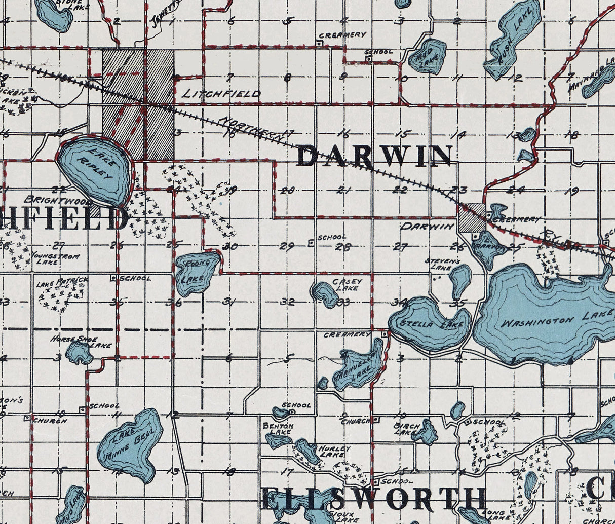 1914 Map of Meeker County Minnesota