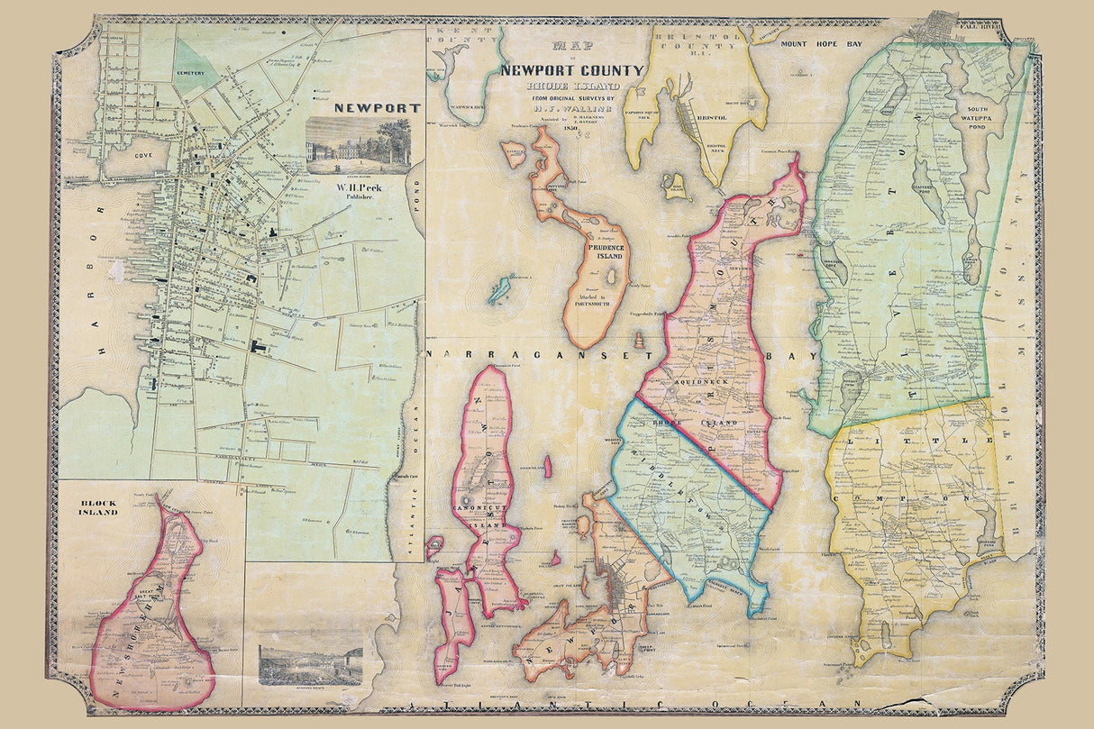 1850 Map of Newport County Rhode Island