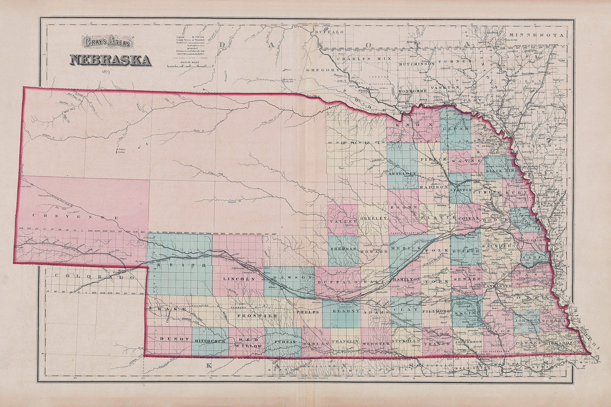 1873 Map of Nebraska