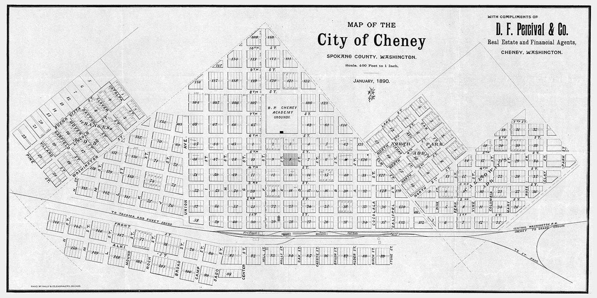 1890 Map of Cheney Spokane County Washington