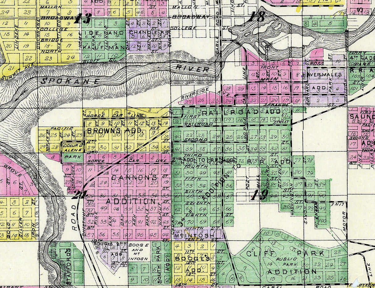 1890 Map of Spokane Falls Washington