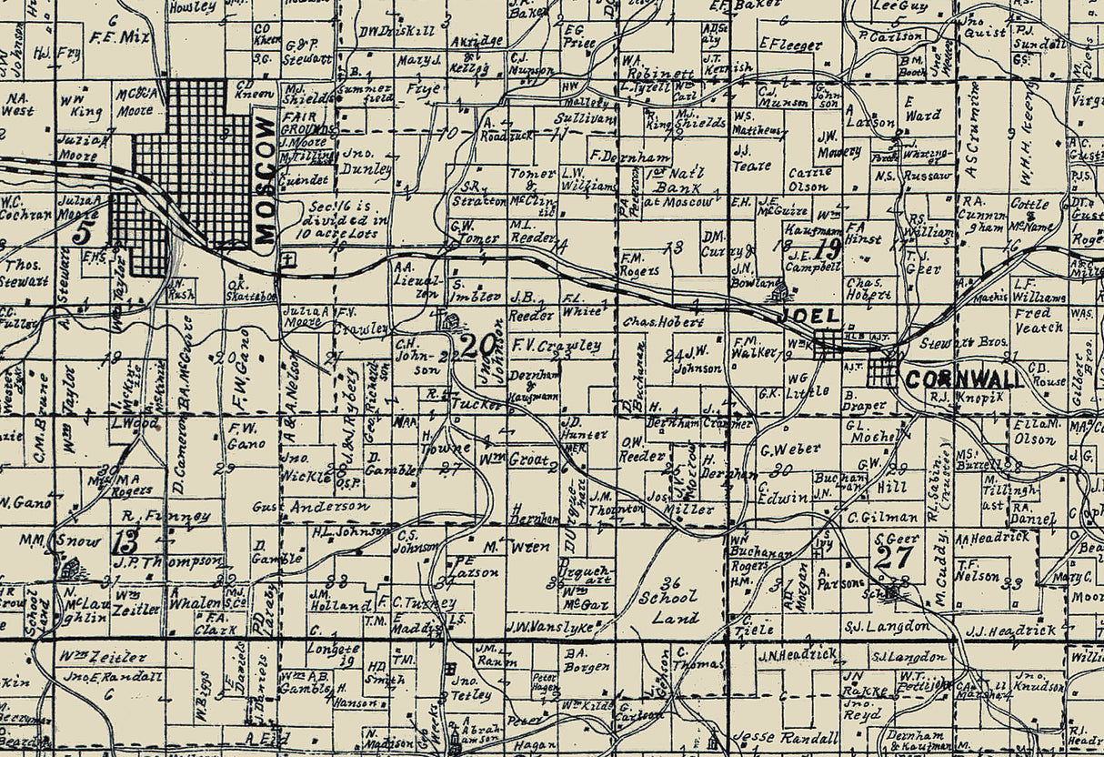 1894 Farm Line Map of Latah County Idaho