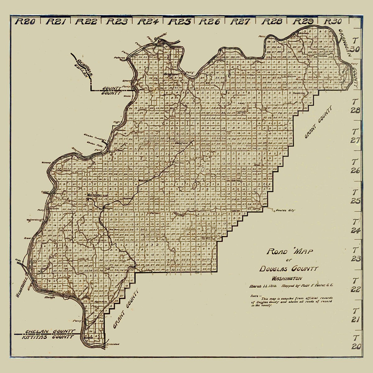 1916 Map of Douglas County Washington