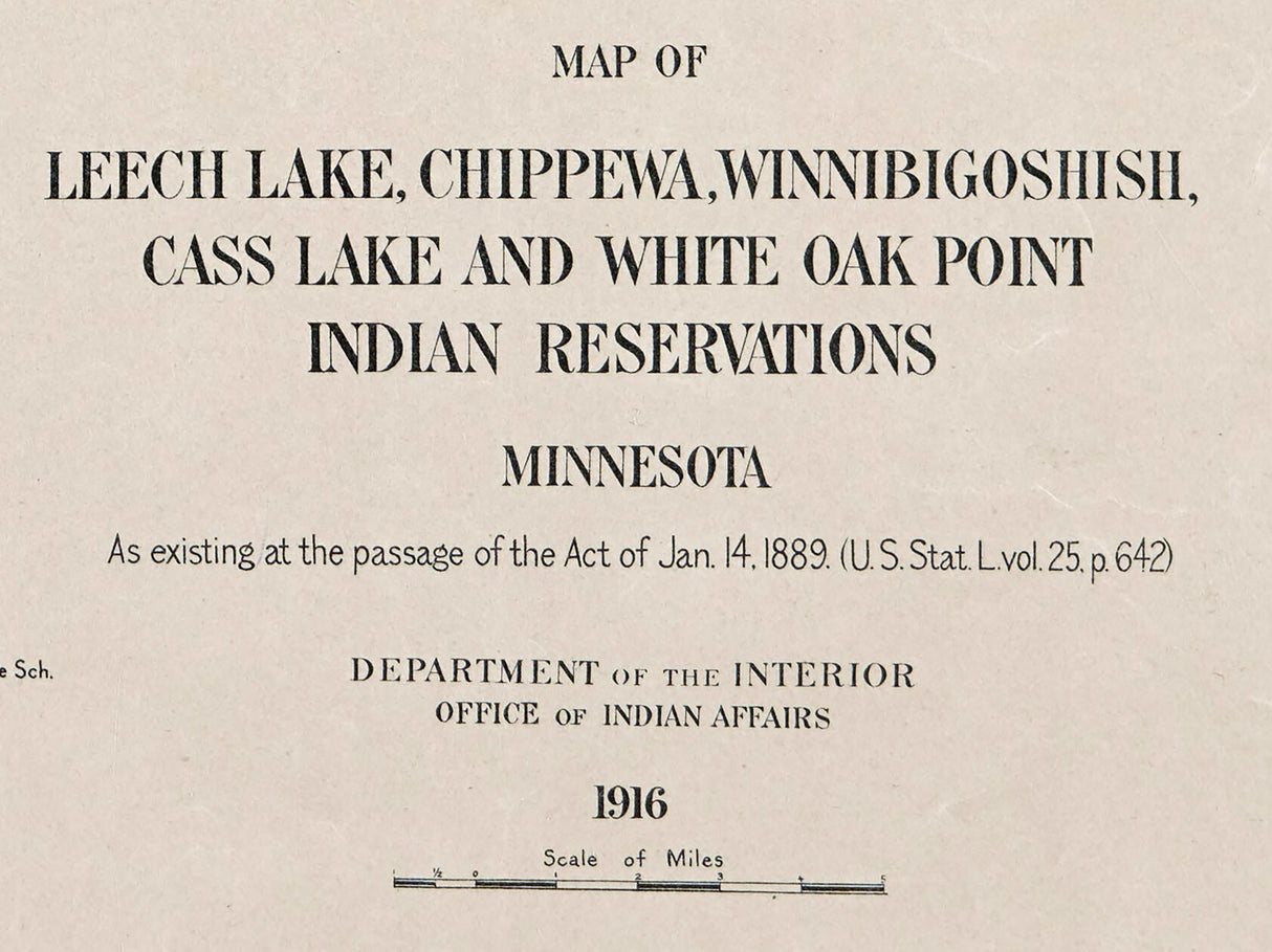 1916 Map of Leech Lake Chippewa Winnibigoshish Cass Lake and White Oak Point Reservations Minnesota