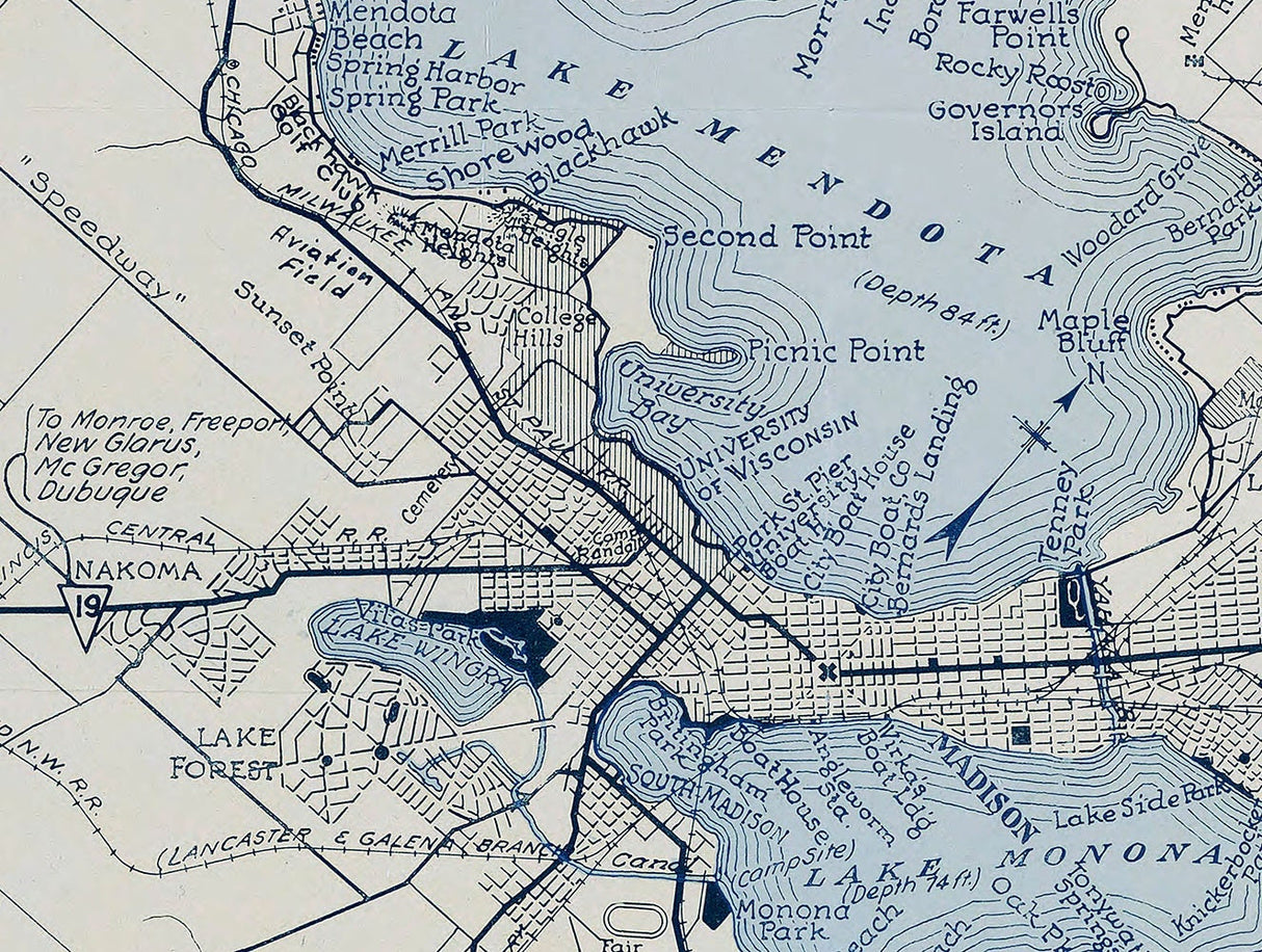 1920 Map of The Four Lake City Wisconsin Lake Mendota Lake Monona