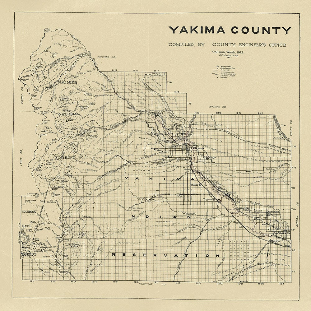 1921 Map of Yakima County Washington