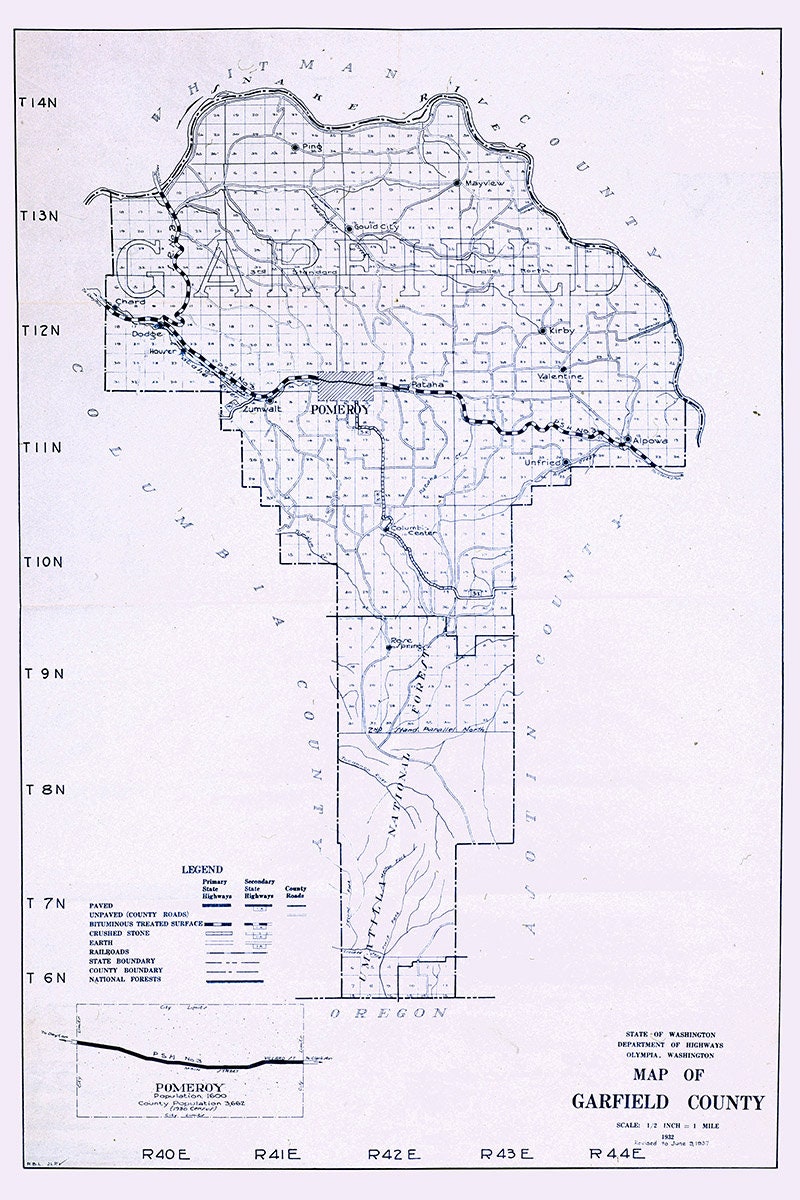 1937 Map of Garfield County Washington