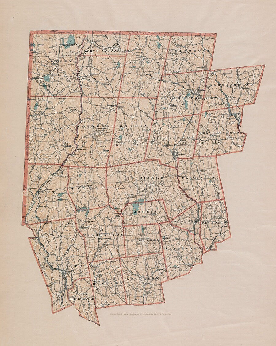 1893 Map of Litchfield County Connecticut