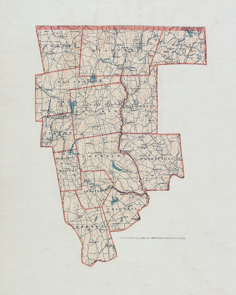 1893 Map of Tolland County Connecticut