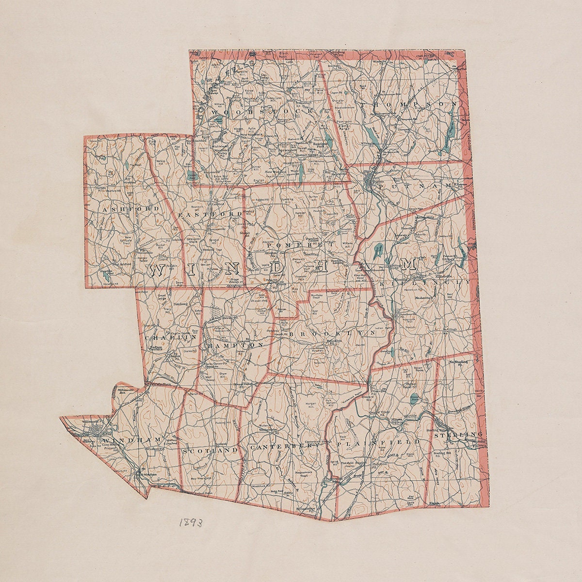 1893 Map of Windham County Connecticut