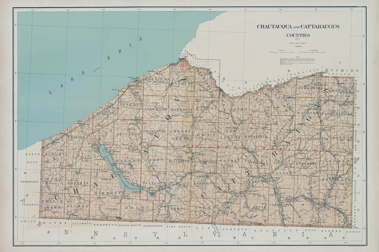 1895 Map of Chautauqua and Cattaraugus County New York