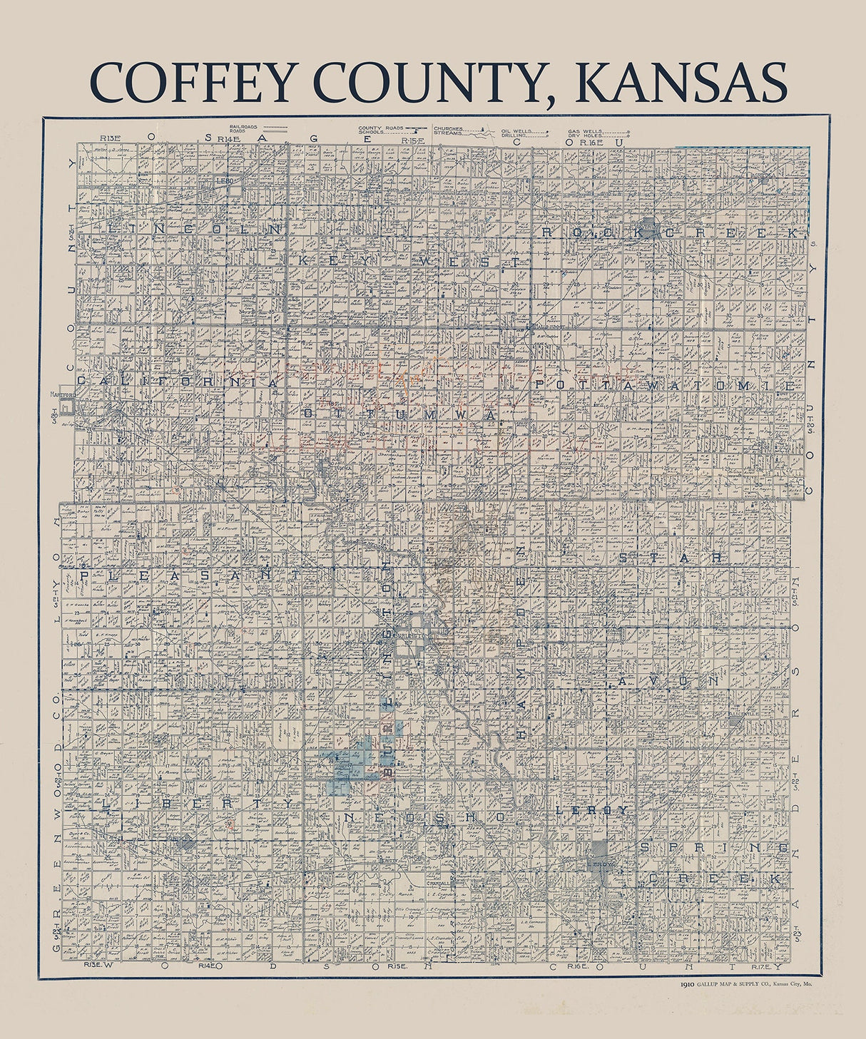 1910 Map of Coffey County Kansas