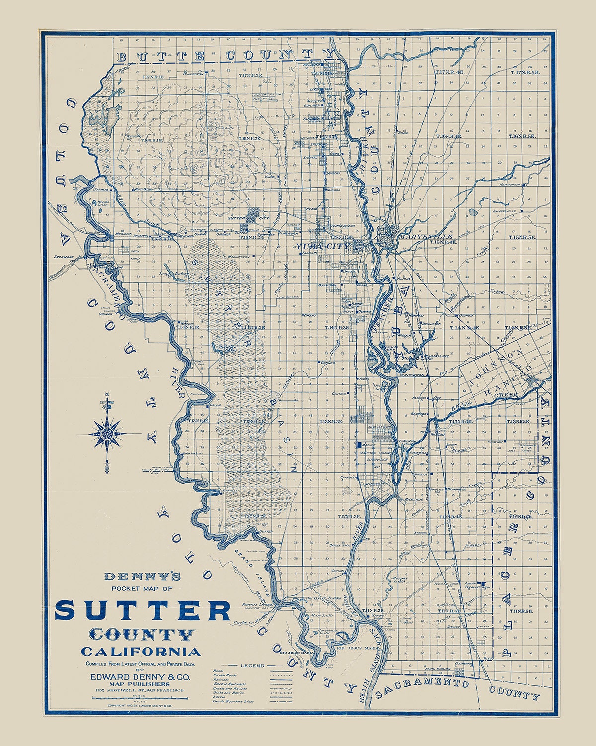 1913 Map of Sutter County California