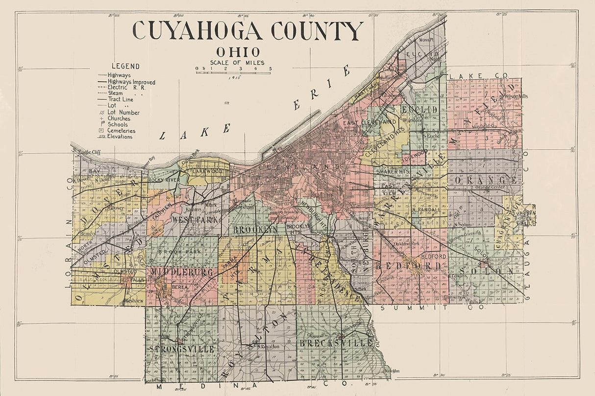 1915 Map of Cuyahoga County Ohio