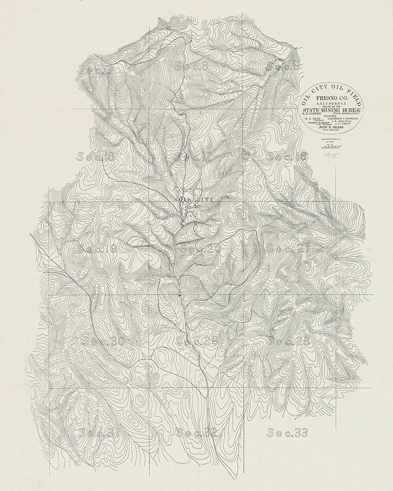 1915 Map of Oil City Oil Field Fresno County California