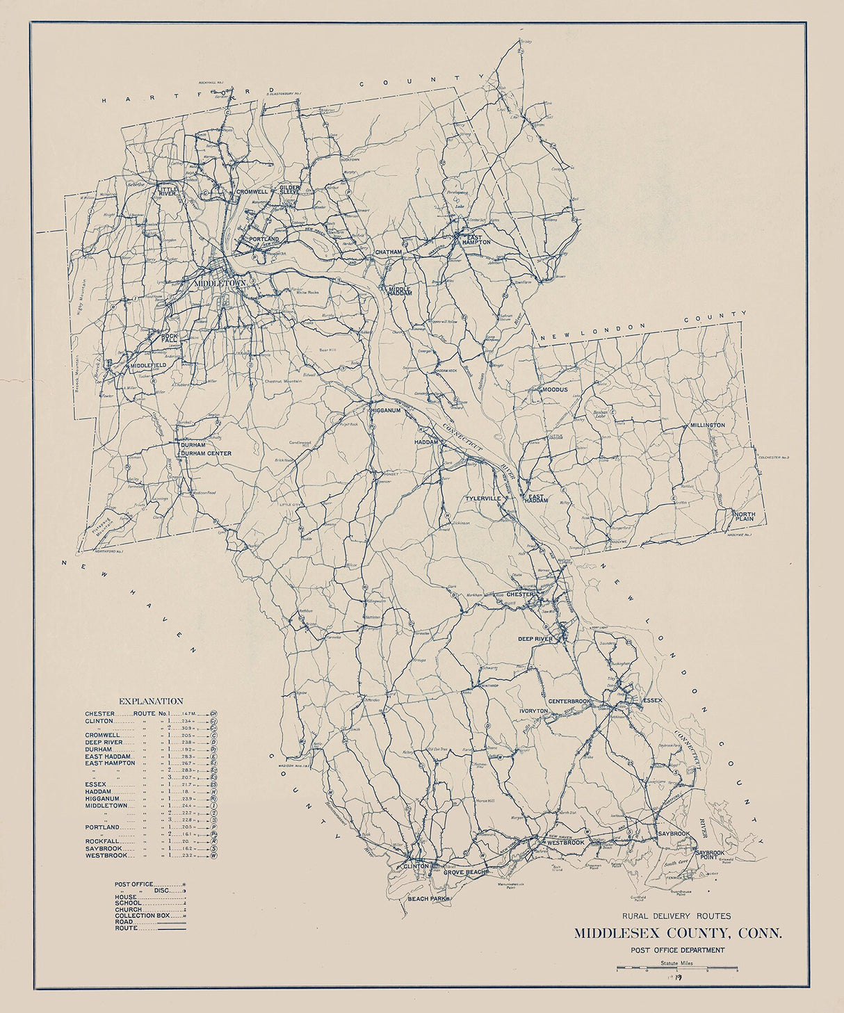 1919 Map of Middlesex County Connecticut