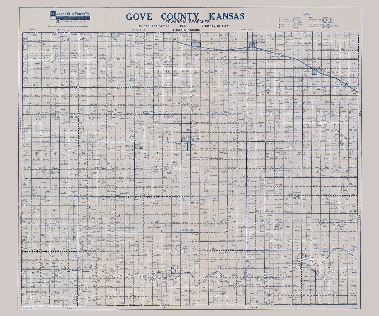 1920 Map of Grove County Kansas Oil and Gas Wells