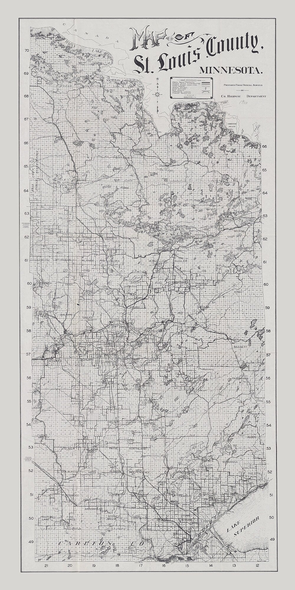 1920 Map of Saint Louis County Minnesota