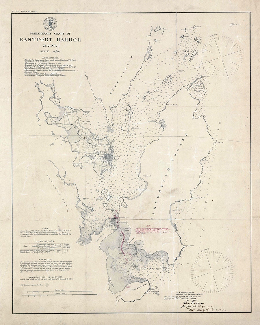 1878 Map of Eastport Harbor Maine and Campobello Island