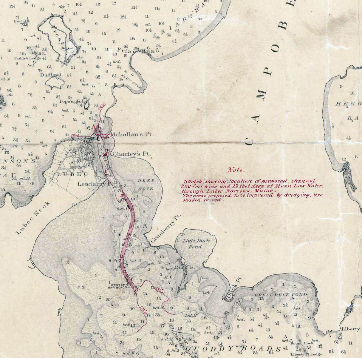 1878 Map of Eastport Harbor Maine and Campobello Island